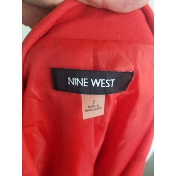 Nine West Jacket Women 2 Blazer Bright Orange Red Cotton Ruched‎ Sleeves - Picture 6 of 6